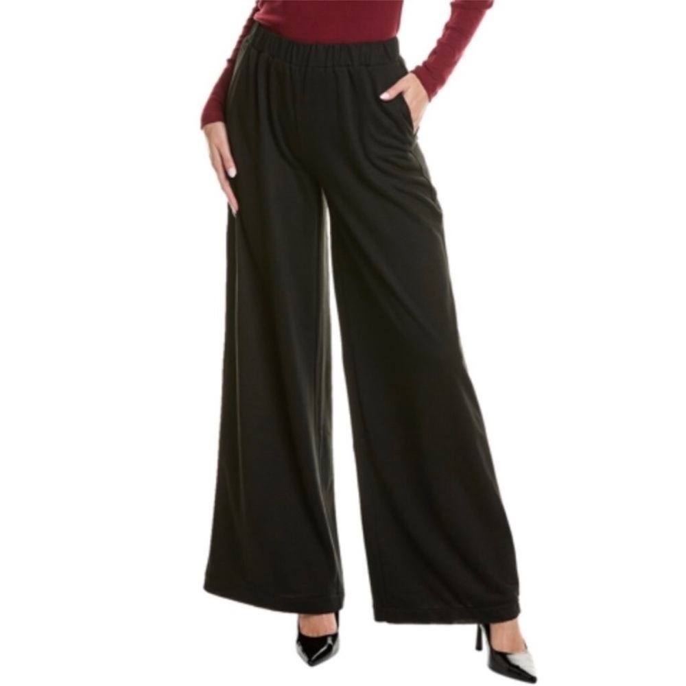 Area Stars Wide Leg Knit Pants Pull On High Rise Long Pant Black Hippie Flare